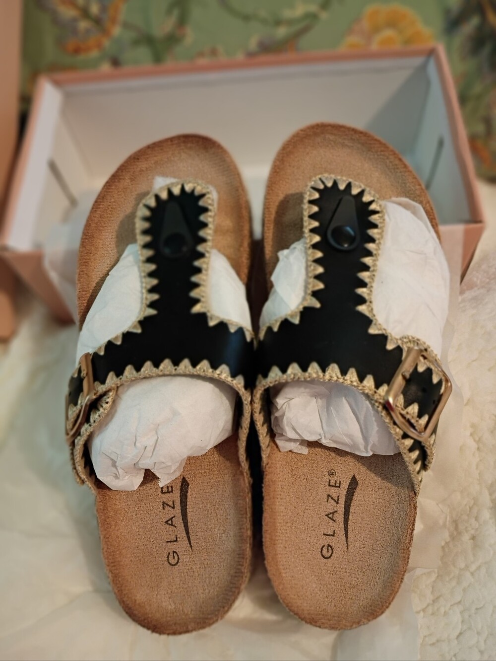 NEW! Black Corkbed Sandals Women Sz 6